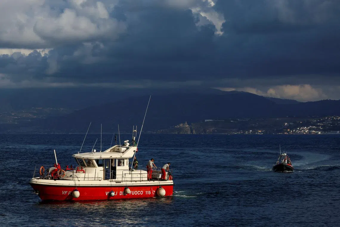 FILE PHOTO: Rescue boats take part in a search operation, after a luxury yacht, which was carrying British entrepreneur Mike Lynch, sank off the coast of Porticello, near the Sicilian city of Palermo, Italy, August 21, 2024. REUTERS/Louiza Vradi/File Photo