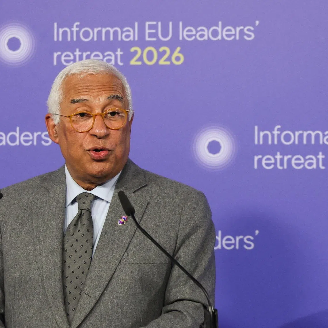 European Council’s President Antonio Costa speaks during a press conference on the day of an informal European Union leaders retreat at Alden Biesen castle, Belgium, February 12, 2026. REUTERS/Murad Sezer