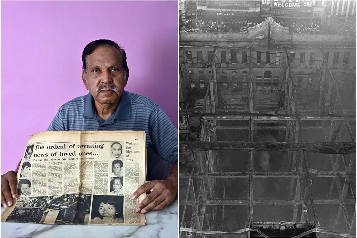 Mr Sivalingam Sundaresan with a newspaper article about the Robinson’s fire, where his brother Sivasundaram, died in the fire. 