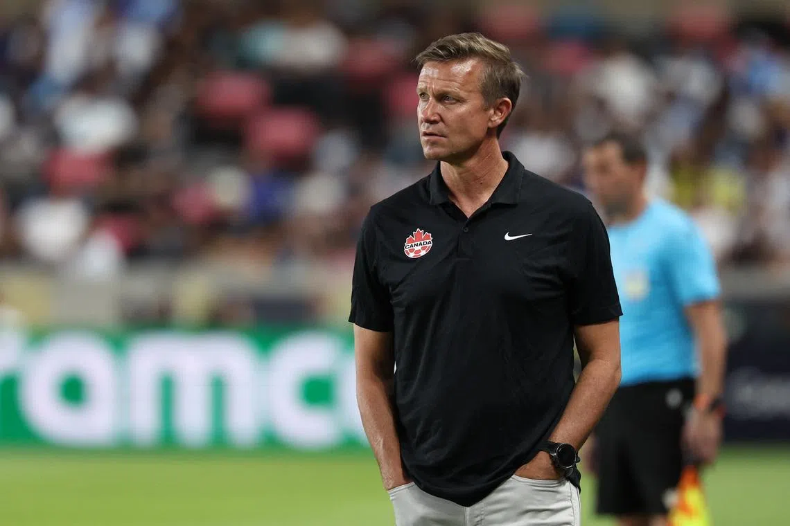 Jun 24, 2025; Houston, Texas, USA; Canada head coach Jesse Marsch looks on during the first half against El Salvador during a group stage match of the 2025 Gold Cup at Shell Energy Stadium. Mandatory Credit: Troy Taormina-Imagn Images