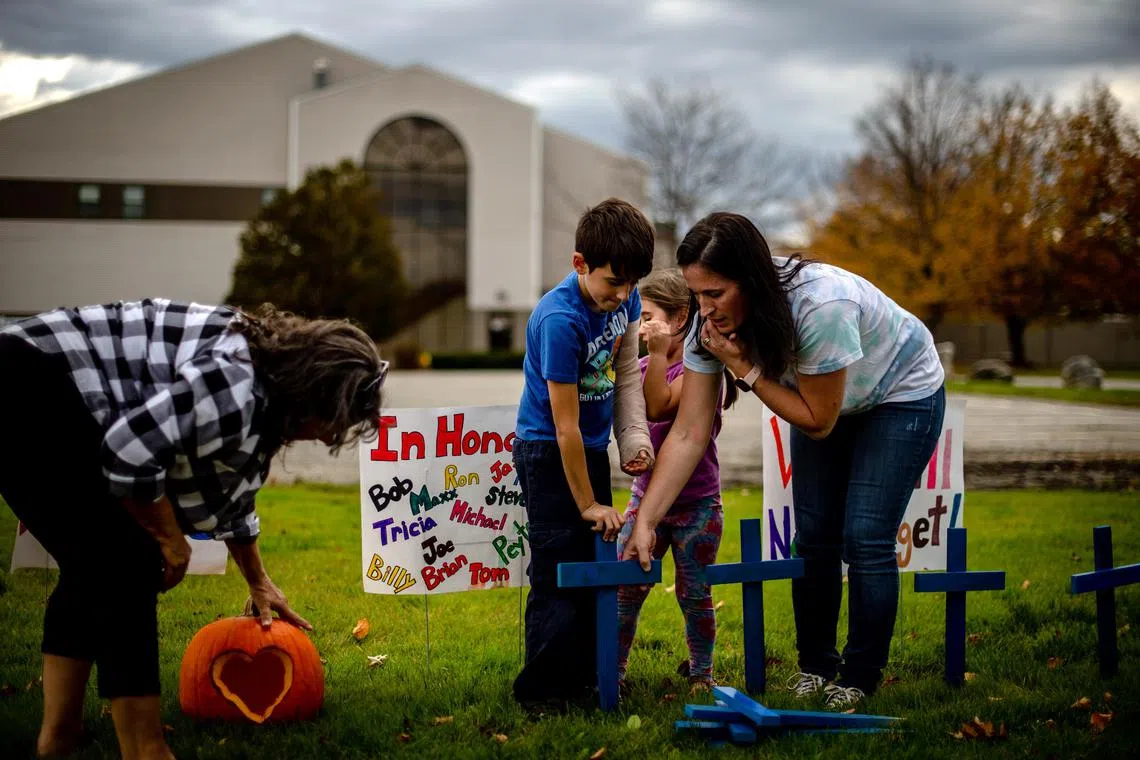 A memorial on Oct 28, 2023, to those killed in a mass shooting in the northeastern US state of Maine.
