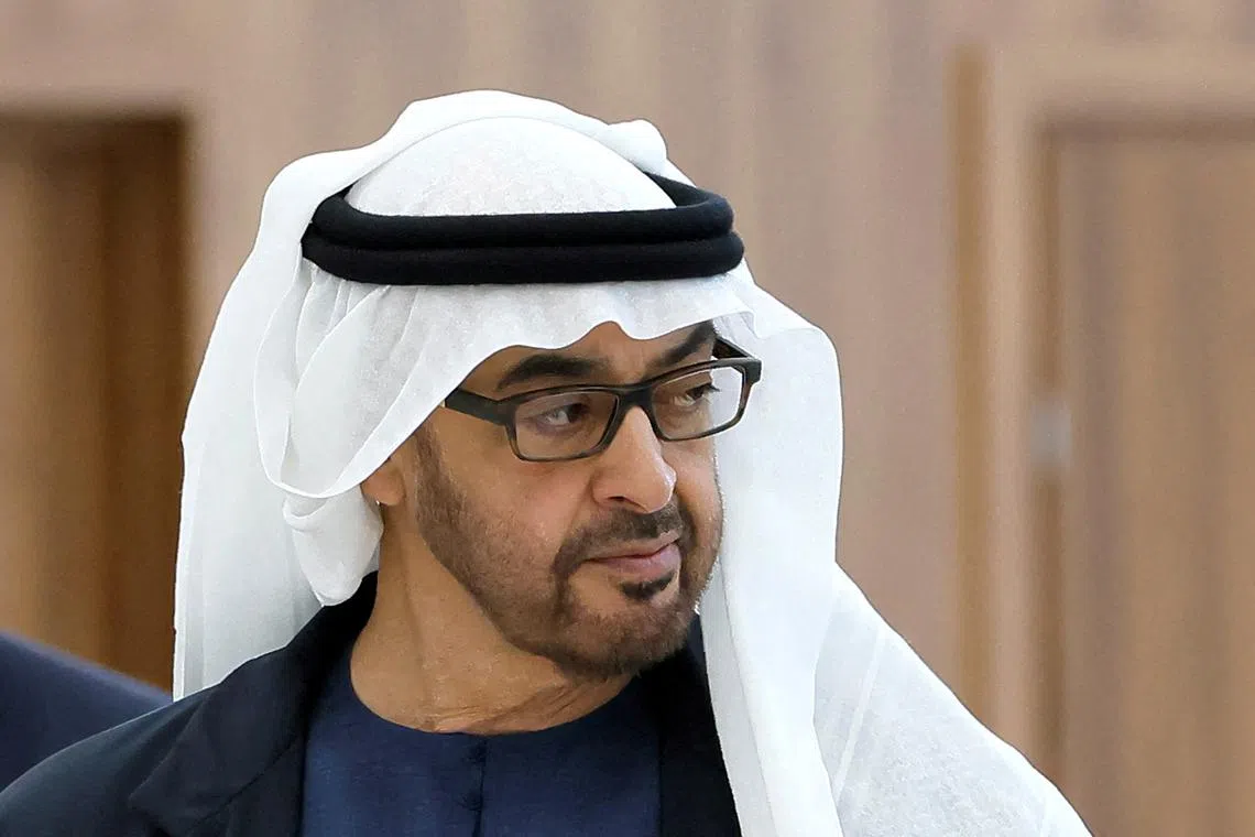 FILE PHOTO: The United Arab Emirates' President Sheikh Mohamed bin Zayed Al Nahyan arrives at the BRICS summit in Kazan, Russia October 23, 2024. REUTERS/Maxim Shemetov/Pool/File Photo