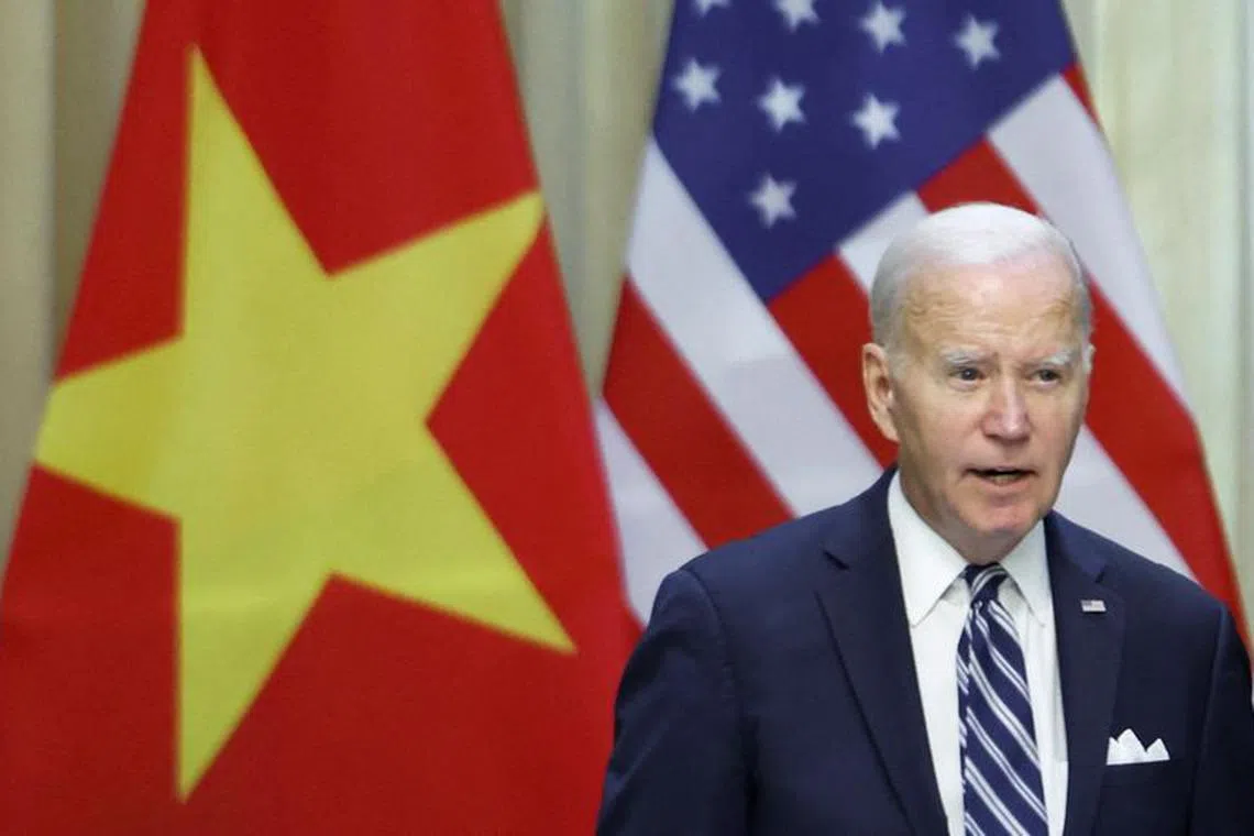 FILE PHOTO: U.S. President Joe Biden speaks during a luncheon with Vietnam's President Vo Van Thuong in Hanoi, Vietnam, September 11, 2023. REUTERS/Evelyn Hockstein/File Photo