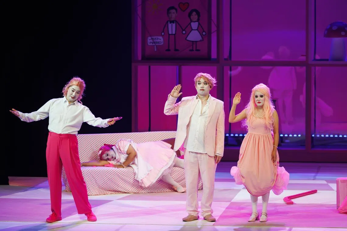 (From left) Edward Kim, Rebecca Chellappah, Shaun Lee and Lara Tan in Seymour Barab's La Pizza Con Funghi. 