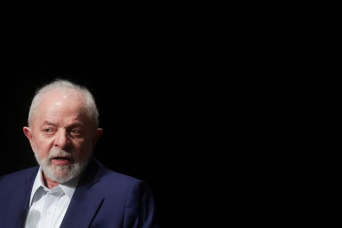 Brazil's President Luiz Inacio Lula da Silva talks during an signing of fundraising contracts for sustainable infrastructure and mitigation and adaptation to climate change projects between New Development Bank and Brazil's National Development Bank (BNDES) in Rio de Janeiro, Brazil, December 6, 2023. REUTERS/Ricardo Moraes/File Photo
