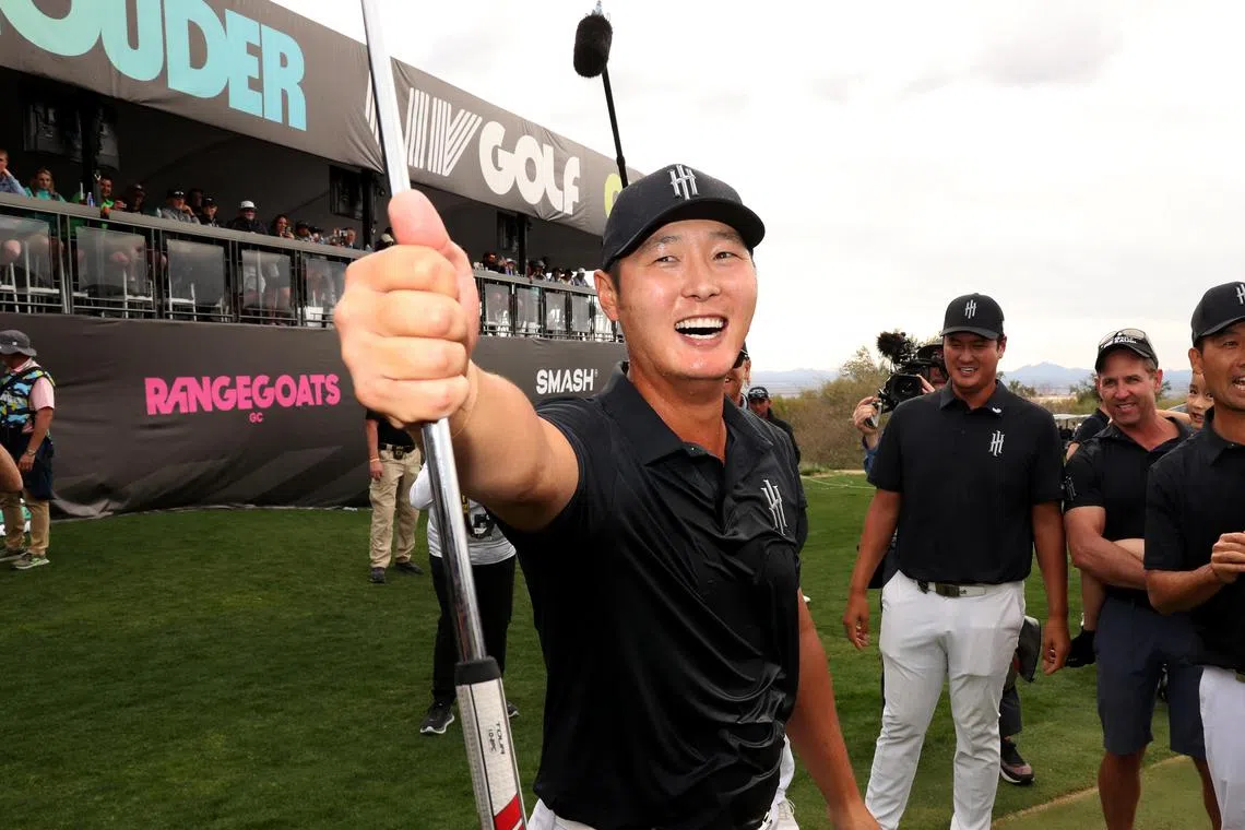Danny Lee celebrating after winning LIV Golf Tucson in Marana, Arizona, on Sunday. He had not won in eight years.