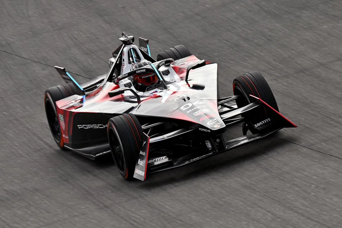 Porsche's Pascal Wehrlein in the qualifying rounds of the 2024 Hankook Portland E-Prix on Jun 30, 2024 in Portland, Oregon.
