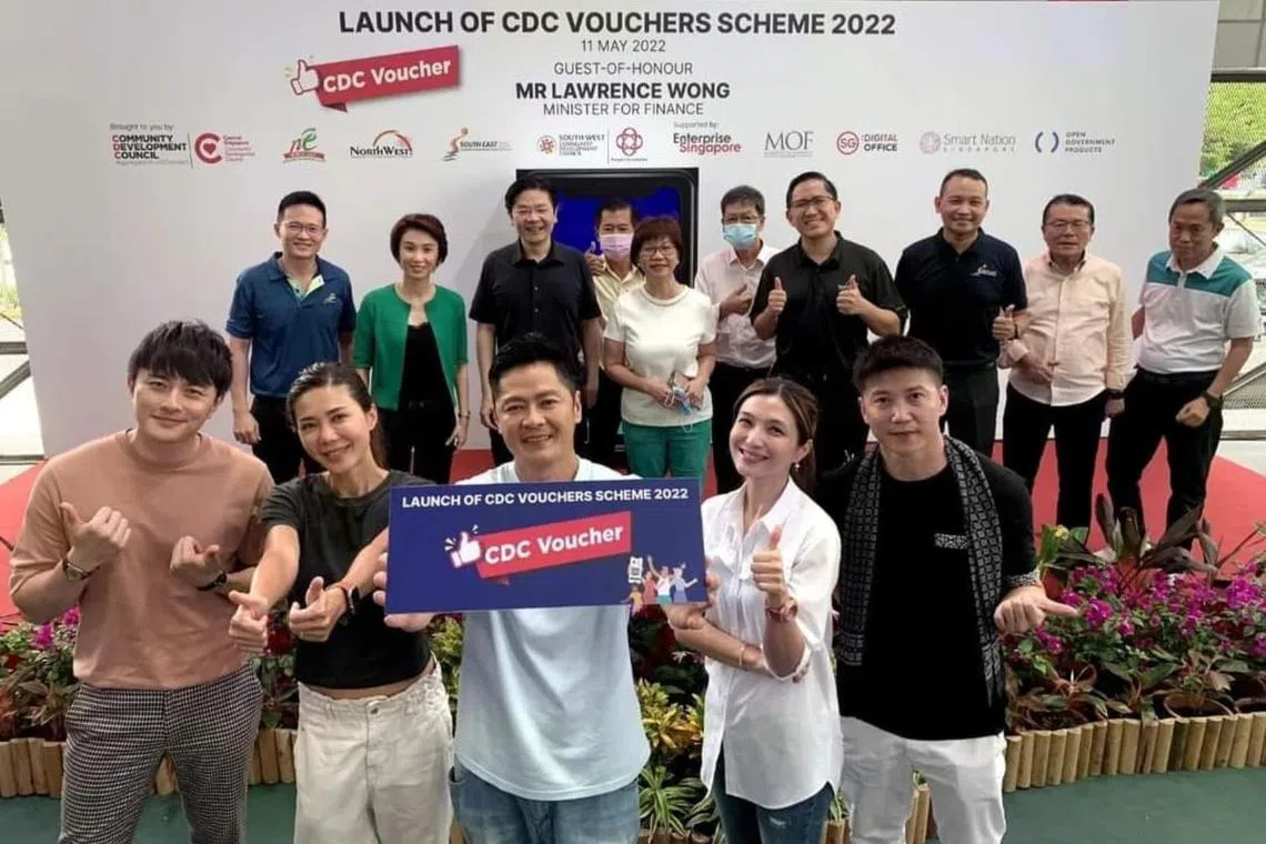 A photo of (front row, from left) actors Shane Pow, Constance Song, Li Nanxing, Vivian Lai and Vincent Ng was doctored for a scam advertisement.