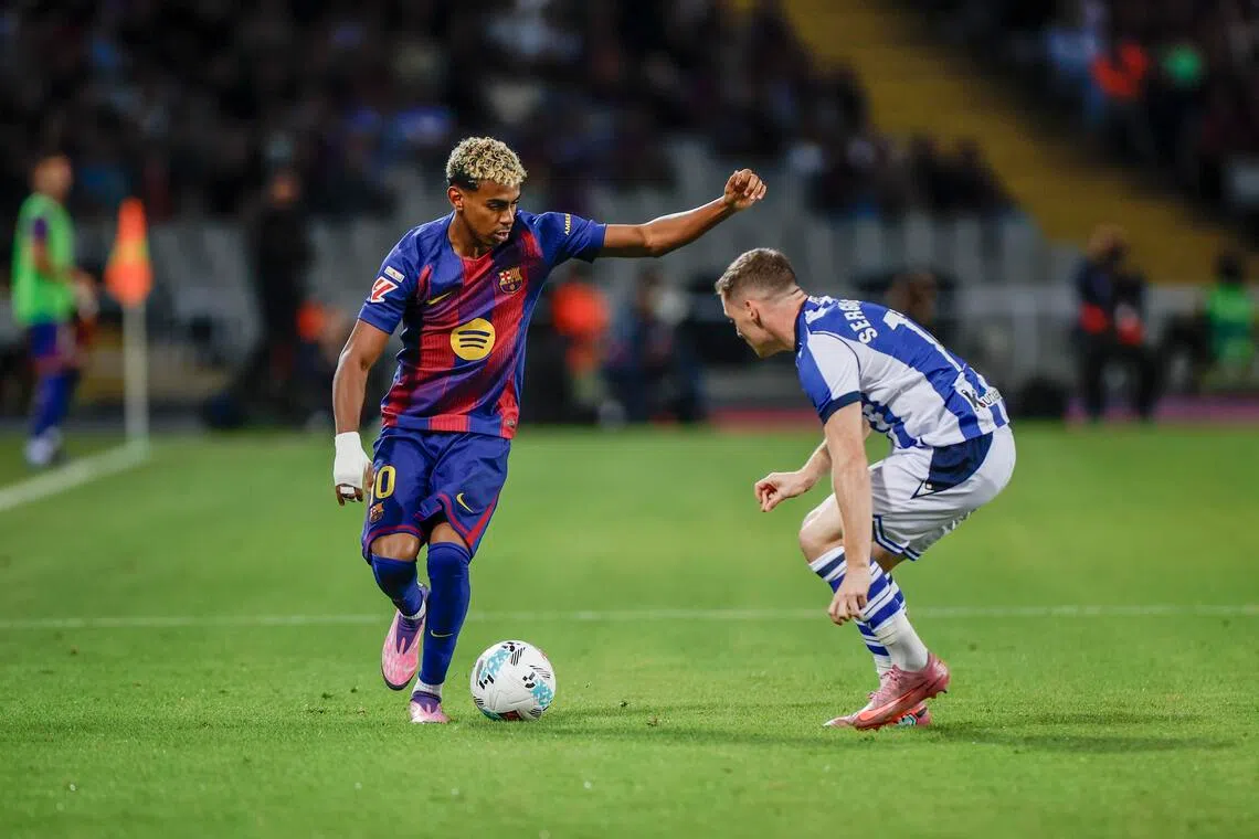Barcelona's Lamine Yamal during the La Liga match against Real Sociedad.