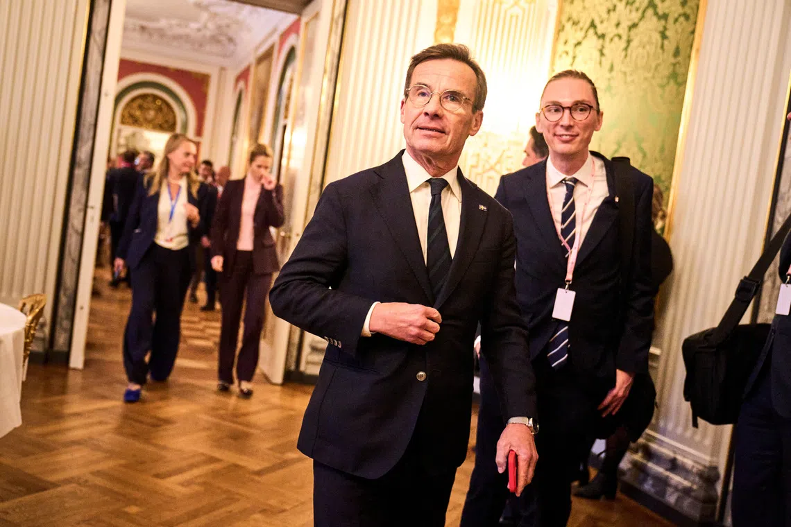 Sweden's Prime Minister Ulf Kristersson walks after attending the informal summit at the Danish Parliament at Christiansborg Castle in Copenhagen, Denmark, October 1, 2025. Ritzau Scanpix/Thomas Traasdahl via REUTERS