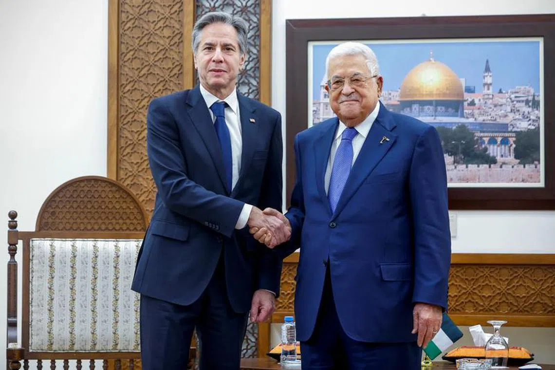 US Secretary of State Antony Blinken (left) with Palestinian President Mahmoud Abbas in Ramallah in the Israeli-occupied West Bank on Jan 10.