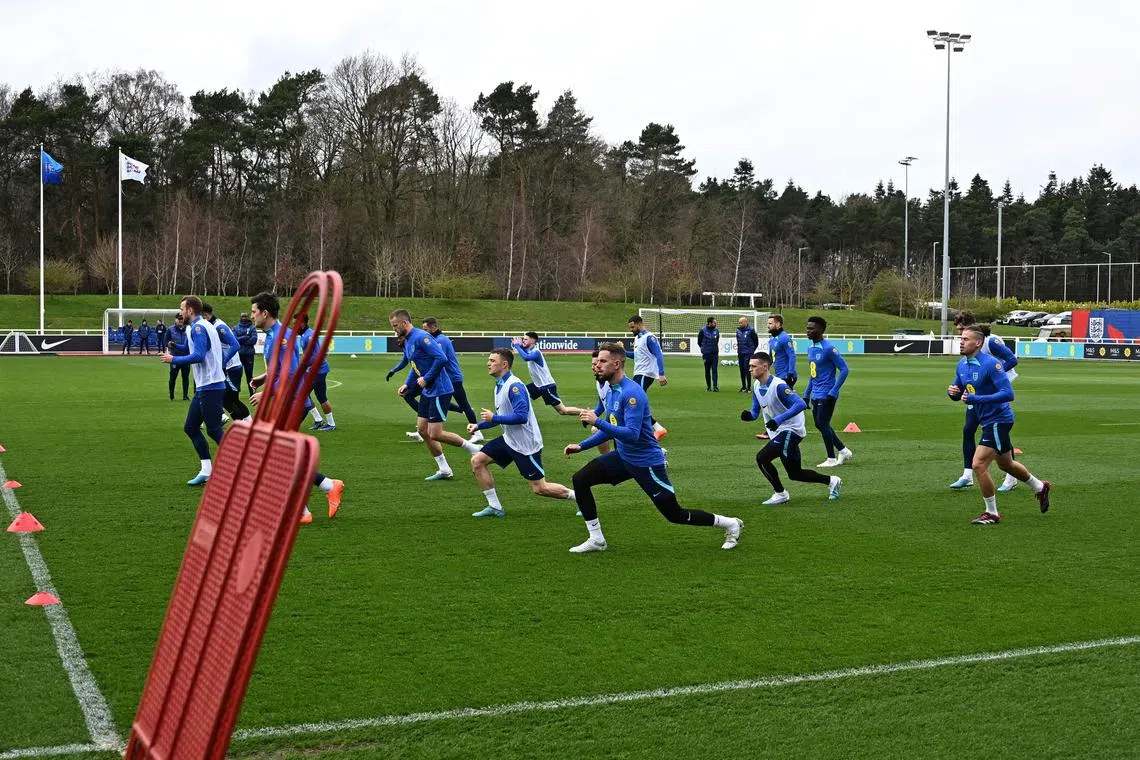 The England team training ahead of their Euro 2024 qualifier against Italy.