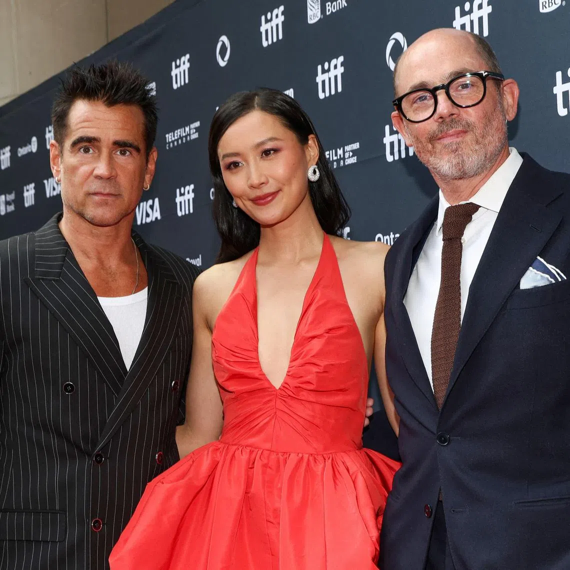 (From left) Irish actor Colin Farrell, Chinese-American actress Fala Chen and Swiss-Austrian director Edward Berger at the world premiere of Ballad Of A Small Player during the Toronto International Film Festival on Sept 9.
