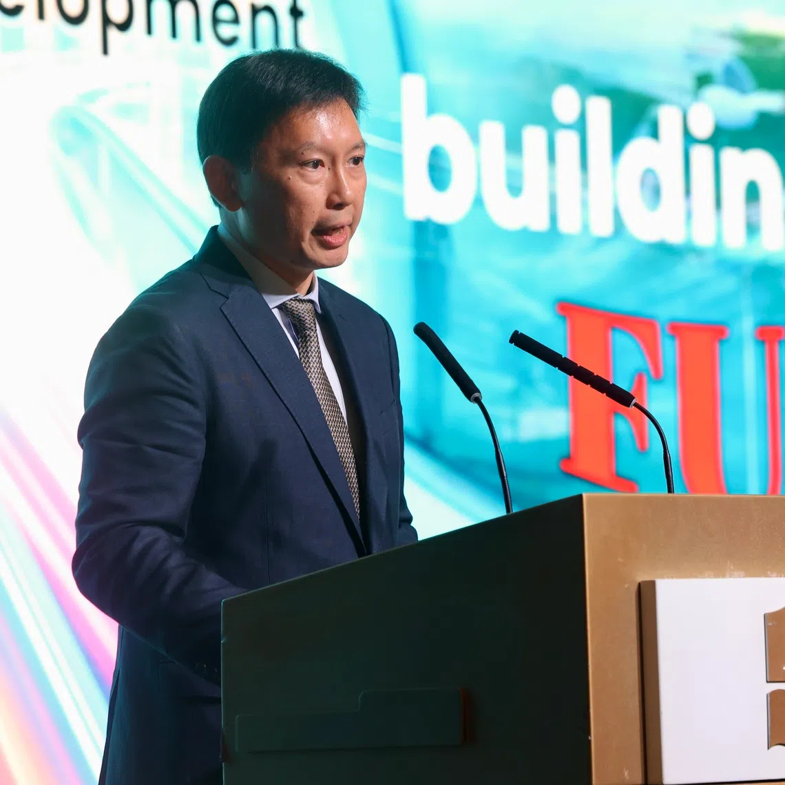 Minister of National Development Chee Hong Tat speaking at the 66th anniversary dinner of the Real Estate Developers’ Association of Singapore at Shangri-La hotel on Nov 13.
