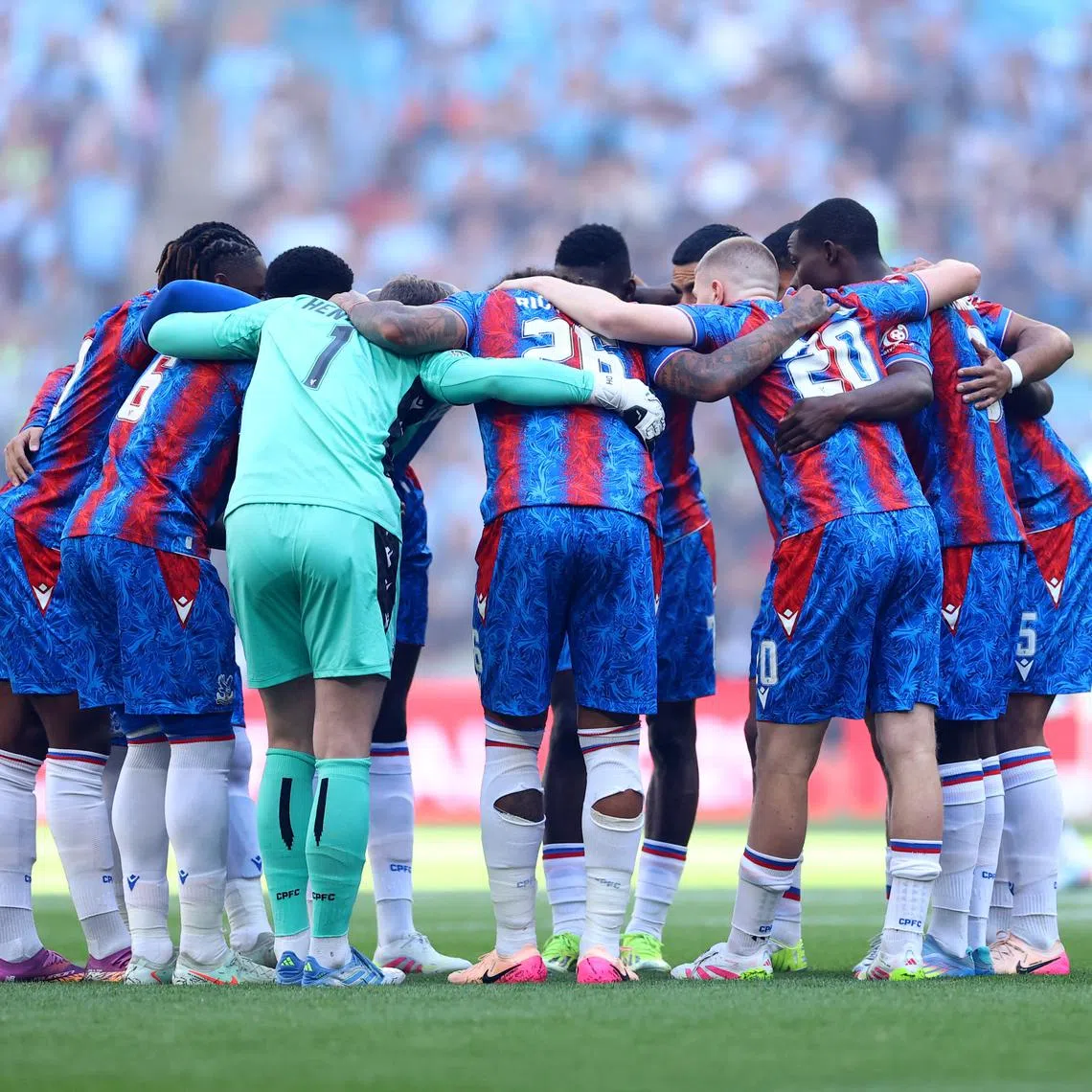 FILE PHOTO: Soccer Football - FA Cup - Final - Crystal Palace v Manchester City - Wembley Stadium, London, Britain - May 17, 2025 Crystal Palace players huddle before the match Action Images via Reuters/Andrew Boyers/File Photo