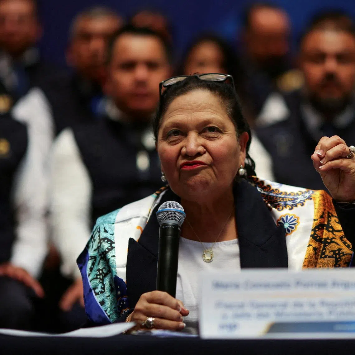 FILE PHOTO: Guatemala’s Attorney General Consuelo Porras delivers a message at the premises of the attorney general's office, in Guatemala City, Guatemala, May 7, 2024. REUTERS/Josue Decavele/File Photo