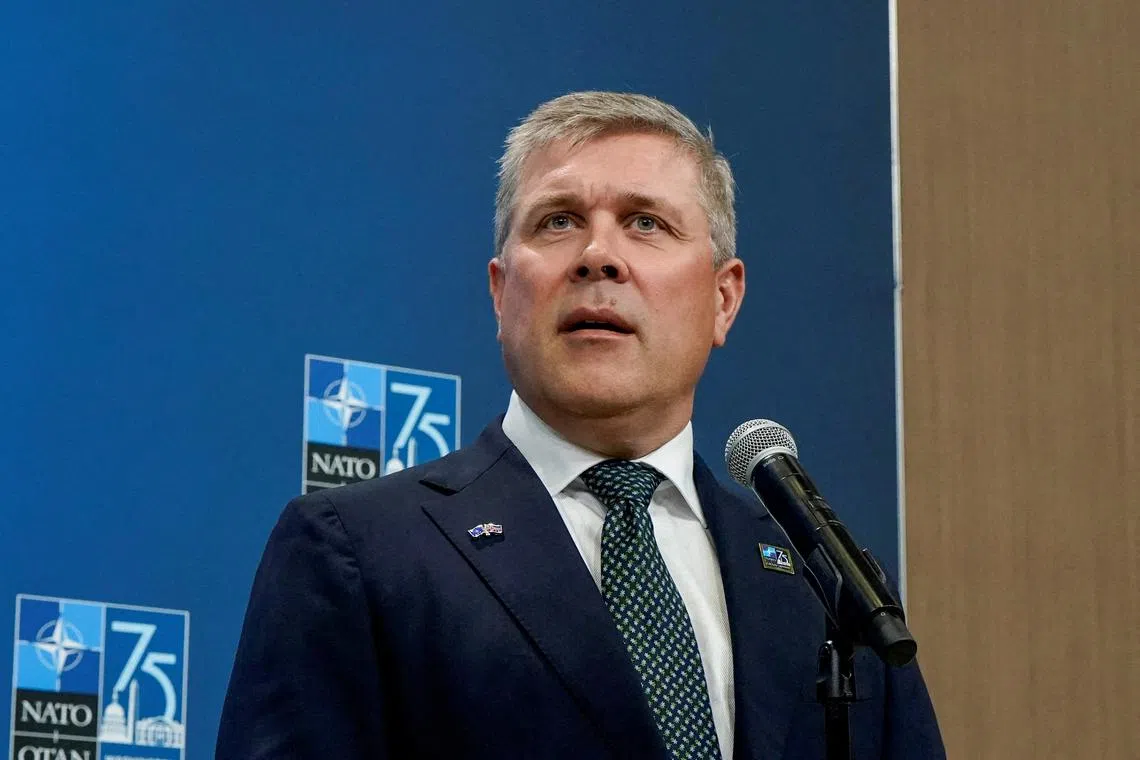 FILE PHOTO: Iceland's Prime Minister Bjarni Benediktsson delivers remarks at NATO's 75th anniversary summit in Washington, U.S., July 10, 2024. REUTERS/Elizabeth Franz/File Photo