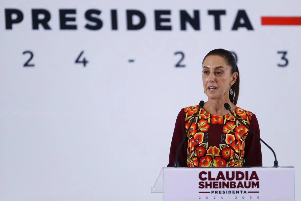 FILE PHOTO: Mexican President-elect Claudia Sheinbaum announces members of her cabinet in Mexico City, Mexico June 27, 2024. REUTERS/Raquel Cunha/File Photo