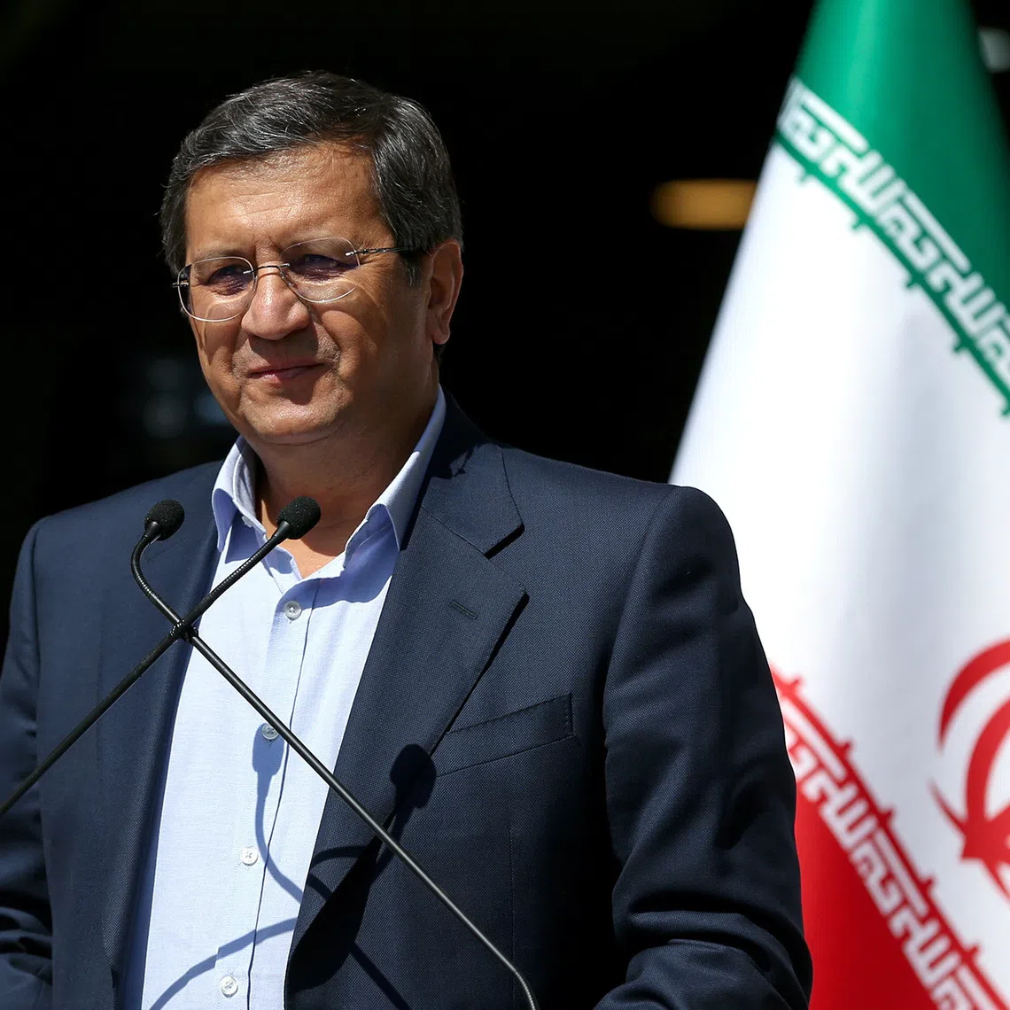 FILE PHOTO: Abdolnaser Hemmati speaks with journalists before the start of the last election debate, in Tehran, Iran June 12, 2021. Ayoub Ghaderi/YJC/WANA (West Asia News Agency) via REUTERS