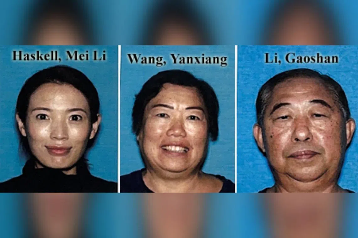 Officials also were still searching for Haskell’s in-laws, Ms Yanxiang Wang, 64, and Mr Gaoshan Li, 71, who remained missing.