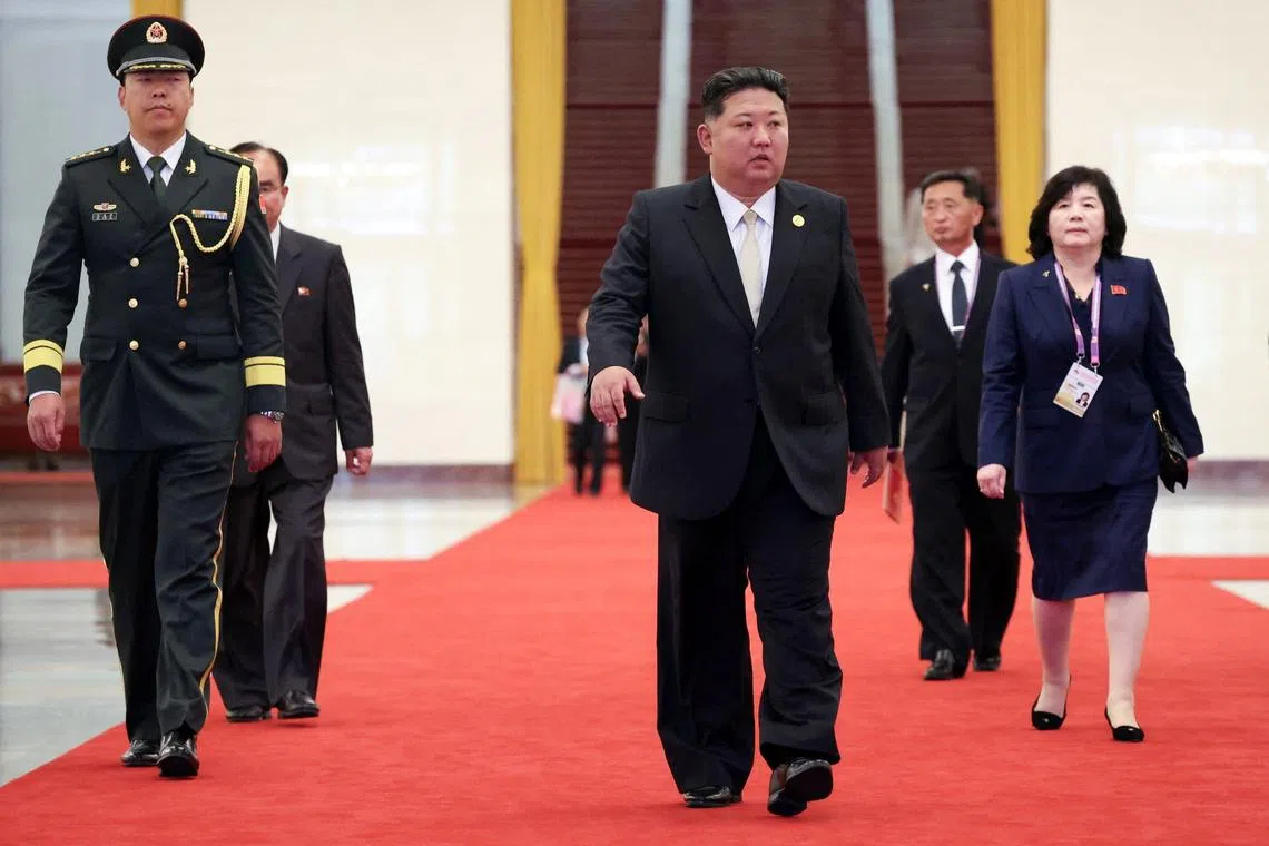 FILE PHOTO: North Korean leader Kim Jong Un arrives for a meeting with Russian President Vladimir Putin in Beijing, China September 3, 2025. Sputnik/Alexander Kazakov/Pool via REUTERS/File Photo