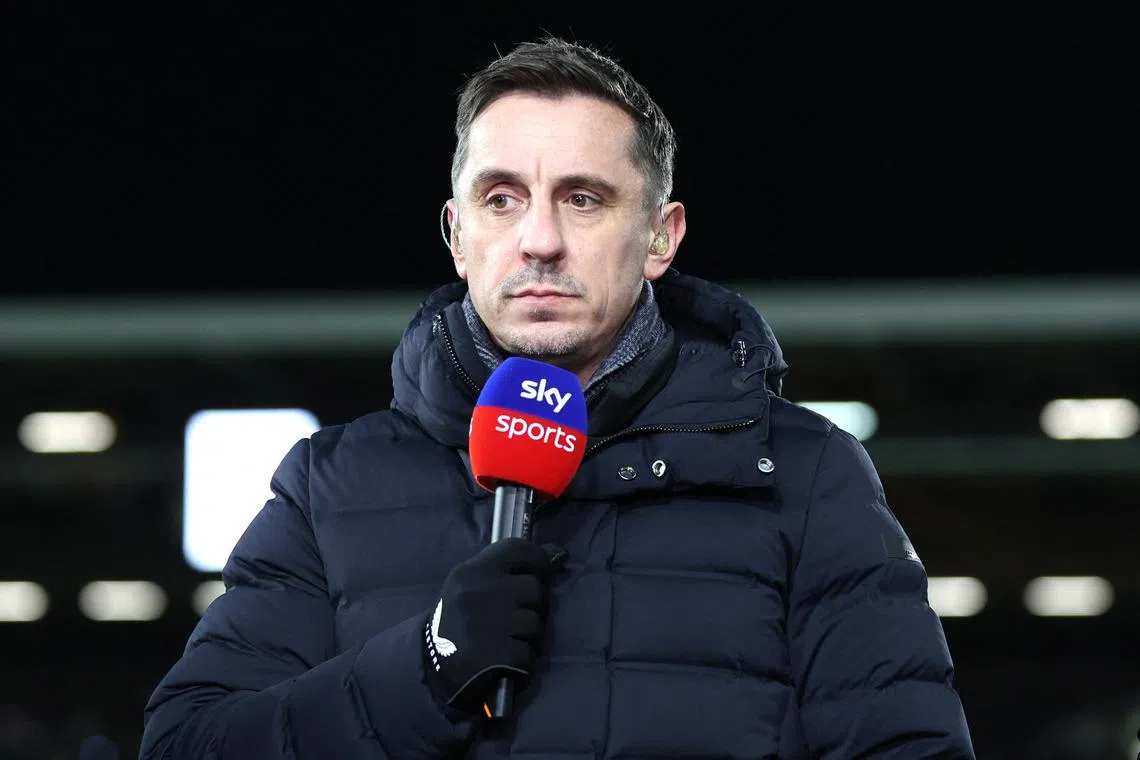 FILE PHOTO: Soccer Football - Premier League - Fulham v Wolverhampton Wanderers - Craven Cottage, London, Britain - February 24, 2023 Sky Sport pundit Gary Neville before the match REUTERS/David Klein/File Photo