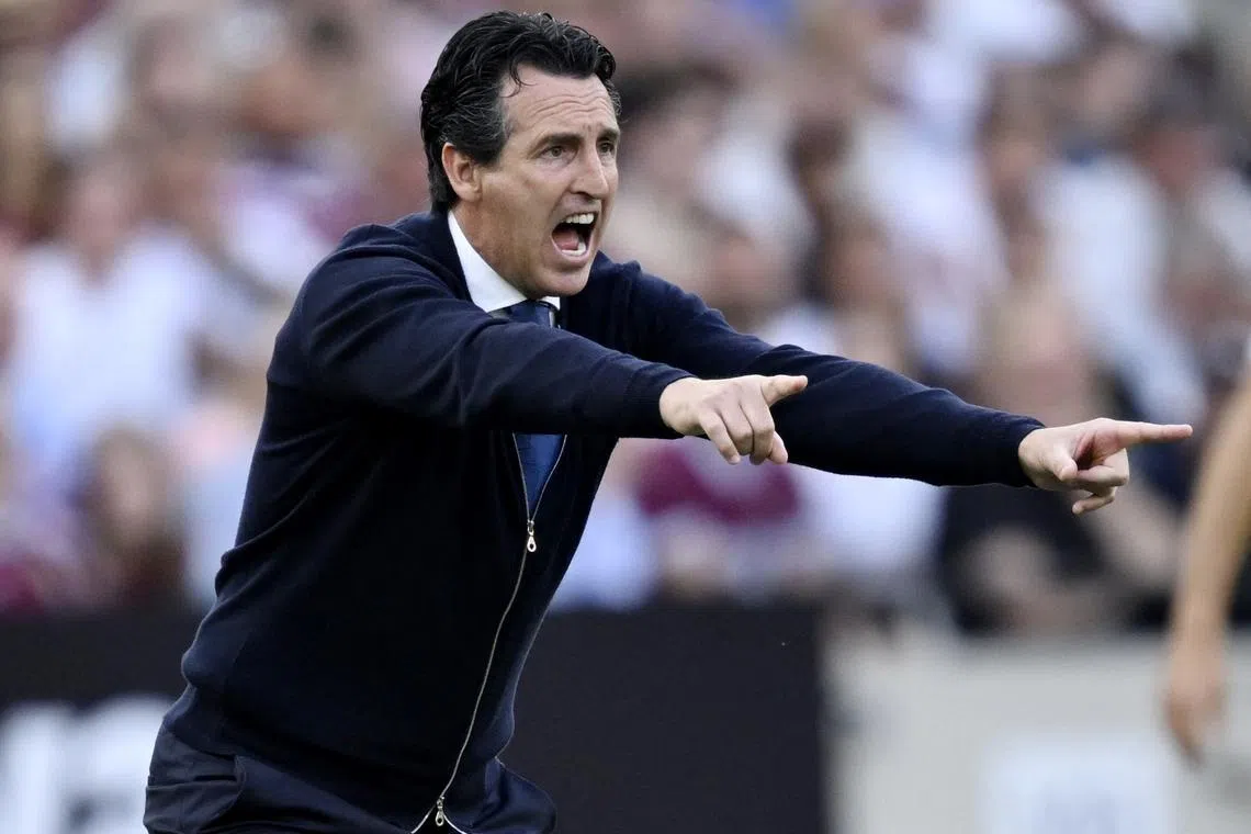 Soccer Football - Premier League - West Ham United v Aston Villa - London Stadium, London, Britain - August 17, 2024 Aston Villa manager Unai Emery reacts REUTERS/Tony O Brien/File Photo