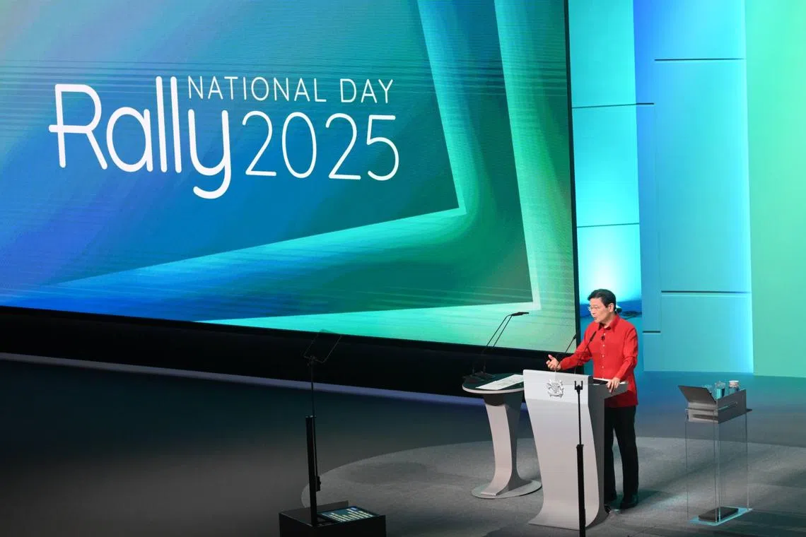 Prime Minister Lawrence Wong delivering his Rally speech at ITE College Central on Aug 17.