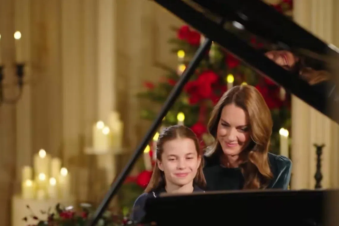 Britain’s Princess Catherine (right) and her daughter Charlotte played an extract of a piece by Scottish composer Erland Cooper.