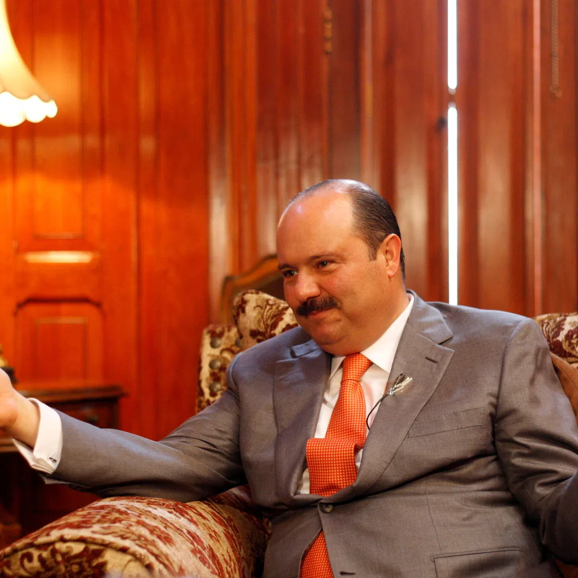 Former Chihuahua state governor Cesar Duarte gestures during an interview at Government palace in Chihuahua, Mexico, November 7, 2012. Picture taken November 7, 2012. REUTERS/Jose Luis Gonzalez