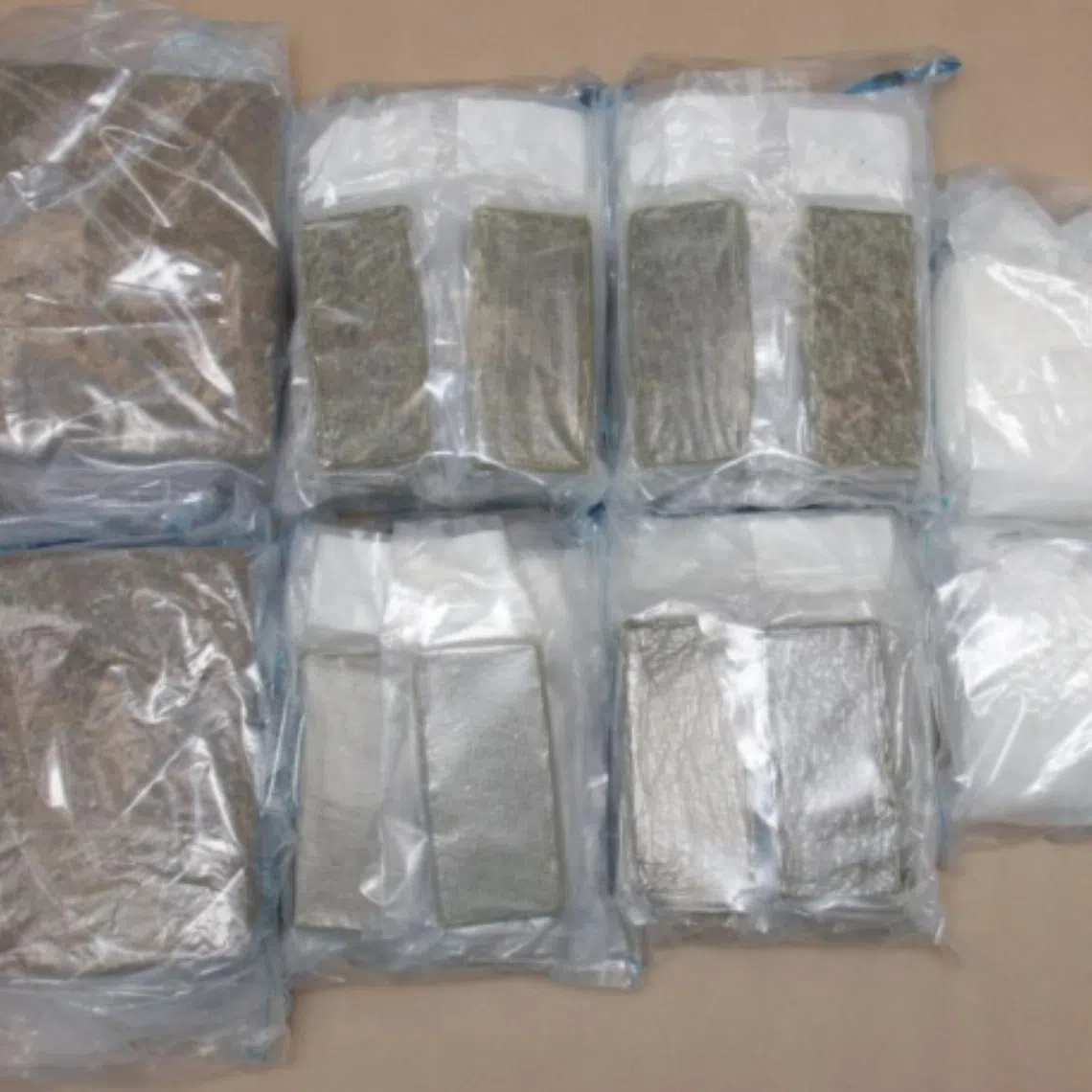 Cannabis and methamphetamine, or Ice, seized from the boot of a car driven by a 22-year-old Malaysian man at Woodlands Checkpoint on Aug 1.