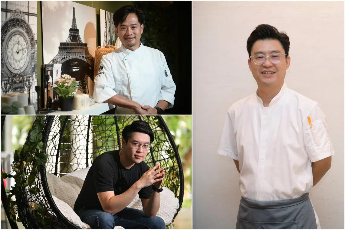 (Clockwise from top left) Chef Yeo Kian Tiong of Umami Chefs, Chef Lee Hongwei of Yue Bai and Chef Yeo Kai Siang of Chez Kai.