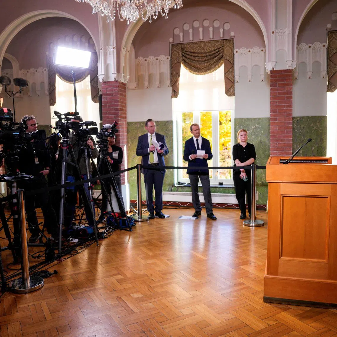 The head of the Norwegian Nobel Committee, Joergen Watne Frydnes, announces the Nobel Peace Prize 2024 for the Japanese organization Nihon Hidankyo, in Oslo, Norway October 11, 2024.  NTB/Javad Parsa/via REUTERS
