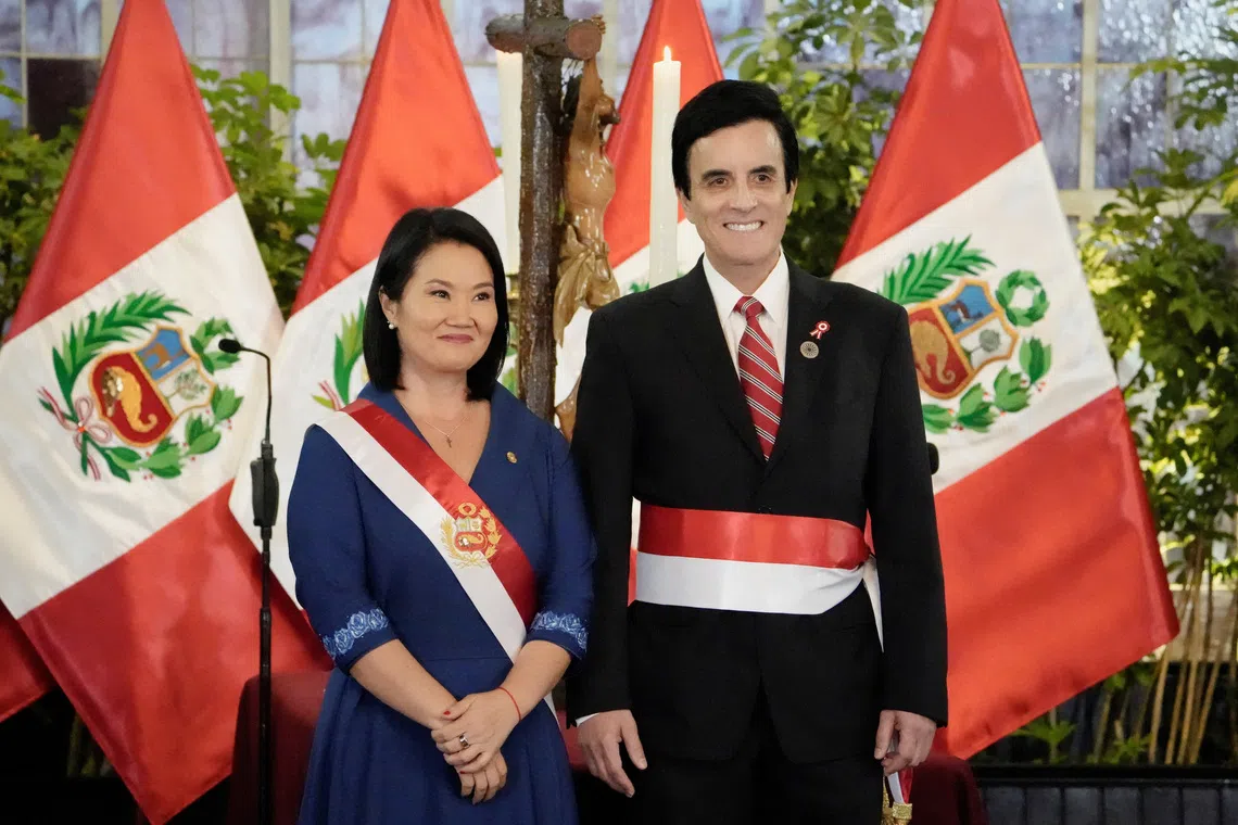 Peru’s President Keiko Fujimori presents Carlos Espa as Peru’s new Foreign Minister, in Lima, Peru on July 28.