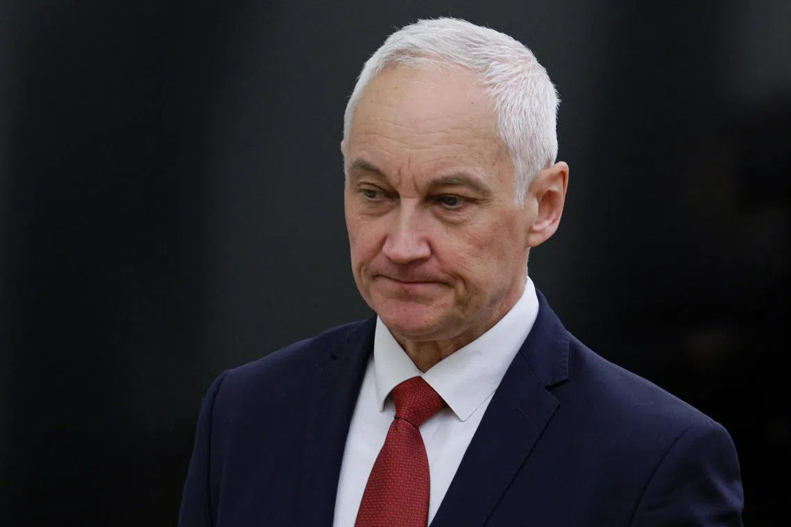 Russian Defence Minister Andrei Belousov attends a meeting of Russian President Vladimir Putin with commanders of troops of military districts, in Moscow, Russia May 15, 2024. Sputnik/Gavriil Grigorov/Pool via REUTERS/File Photo