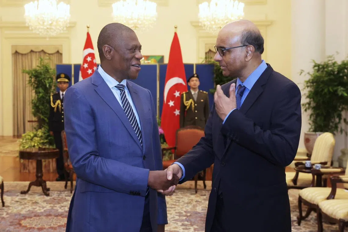 South Africa’s Deputy President Paul Mashatile calling on President Tharman Shanmugaratnam at the Istana on Dec 11.