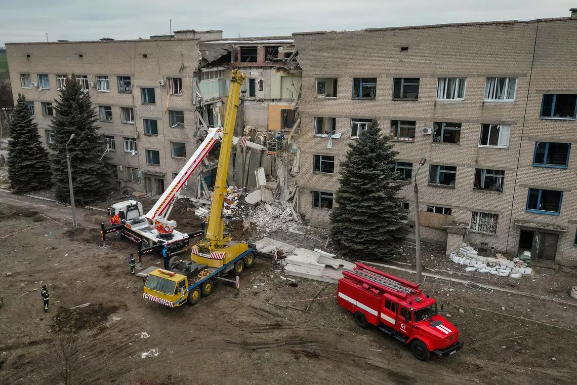 A hospital was heavily damaged by a Russian missile strike in the town of Selydove, in Ukraine's Donetsk region.