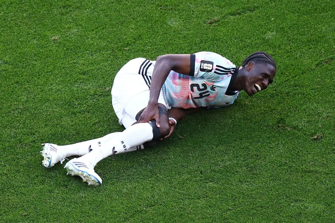 Soccer Football - FIFA World Cup 2026 - Round of 16 - United States v Belgium - Seattle Stadium, Seattle, Washington, U.S. - July 6, 2026 Belgium's Amadou Onana reacts after sustaining an injury REUTERS/Agustin Marcarian