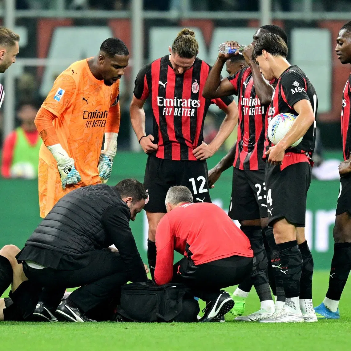 Soccer Football - Serie A - AC Milan v Juventus - San Siro, Milan, Italy - April 26, 2026 AC Milan's Luka Modric receives medical attention after sustaining an injury REUTERS/Daniele Mascolo