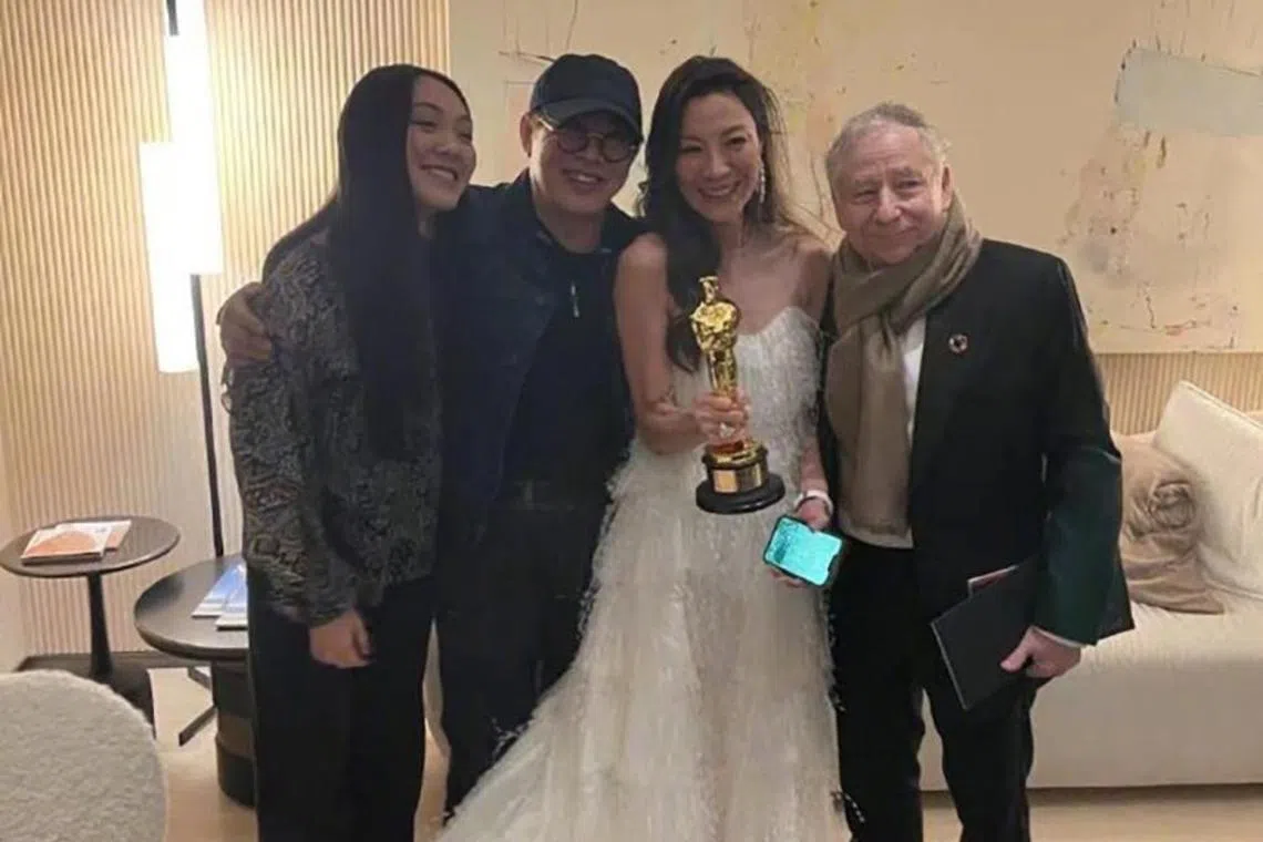 Film producer Tiffany Chen shared on Weibo a photo of (from left) Jane Li, Jet Li, Michelle Yeoh and Jean Todt.