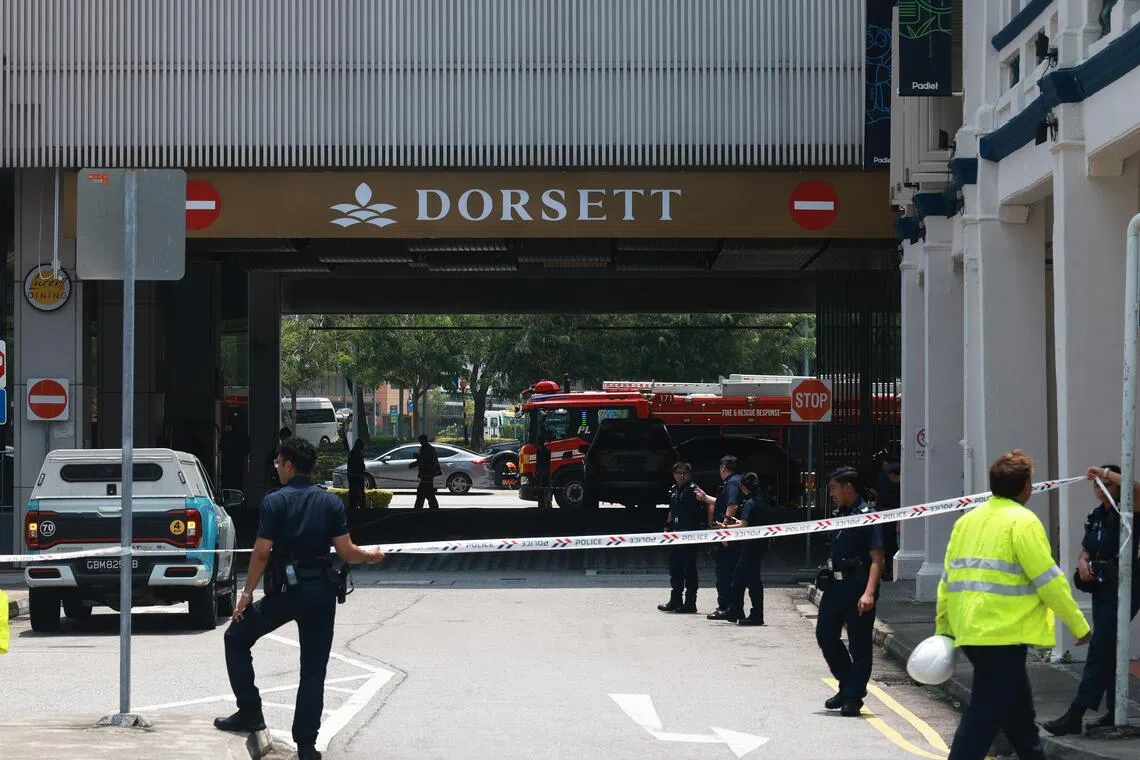 The blaze involved electrical equipment in an electrical room on the ground floor, SCDF said.