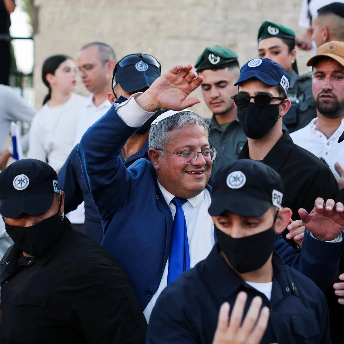 Israeli National Security Minister Itamar Ben-Gvir takes part in the annual Jerusalem Day march in the Old City of Jerusalem, May 14, 2026. REUTERS/Ammar Awad