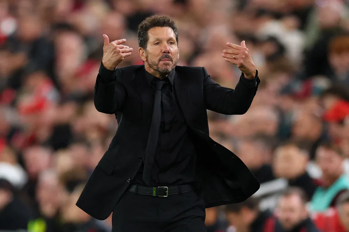 Soccer Football - UEFA Champions League - Liverpool v Atletico Madrid - Anfield, Liverpool, Britain - September 17, 2025 Atletico Madrid coach Diego Simeone reacts Action Images via Reuters/Andrew Boyers