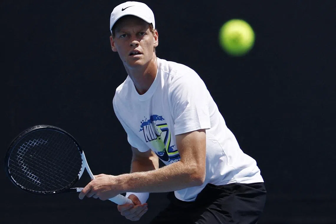 FILE PHOTO: Tennis - Australian Open - Practice - Melbourne Park, Melbourne, Australia - January 10, 2025 Italy's Jannik Sinner during a practice session ahead of the Australian Open REUTERS/Tingshu Wang/File Photo