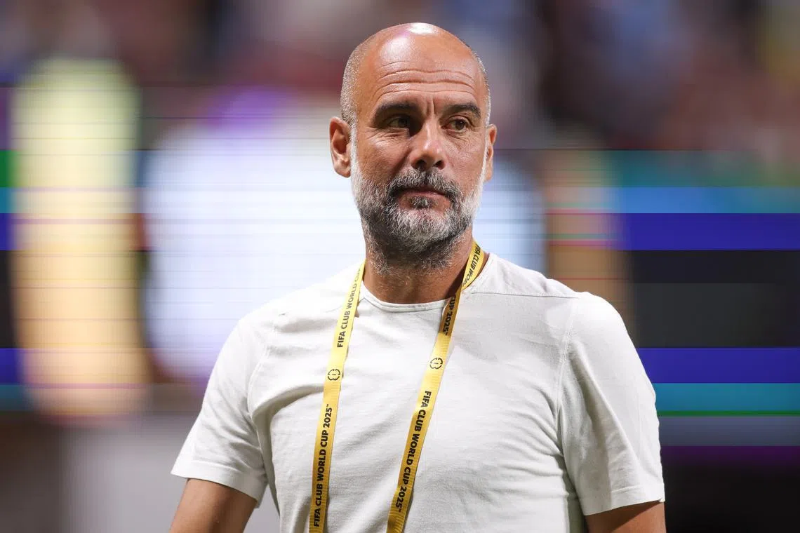 Jun 22, 2025; Atlanta, Georgia, USA; Manchester City head coach Pep Guardiola looks on prior to a group stage match of the 2025 FIFA Club World Cup against Al Ain FC at Mercedes-Benz Stadium. Mandatory Credit: Brett Davis-Imagn Images