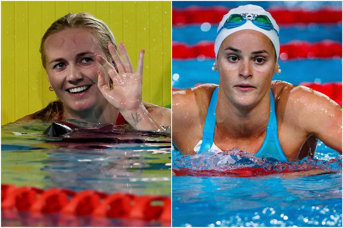 Ariarne Titmus (left) won the 400m freestyle final in 3:55.44 while Kaylee McKeown stormed to victory in the 200m individual medley final in 2:06.63.