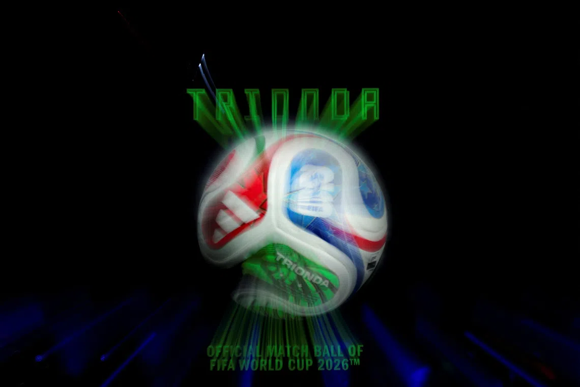 The official ball for the 2026 FIFA World Cup, named \"Trionda\" is projected on a screen during a presentation event in Mexico City, Mexico, October 3, 2025. REUTERS/Luis Cortes