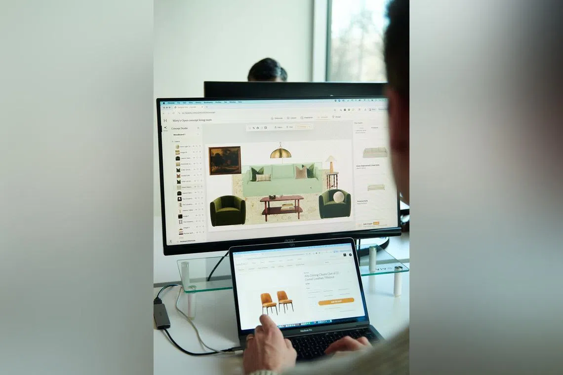Product manager Quinn Fitzpatrick demonstrating a design tool that incorporates AI at the Havenly offices in Denver, Colorado.