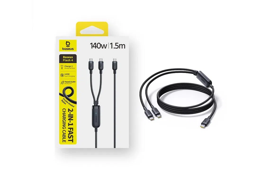 Baseus Flash 4 140W 2-in-1 USB-C to C+C Fast Charging Cable
