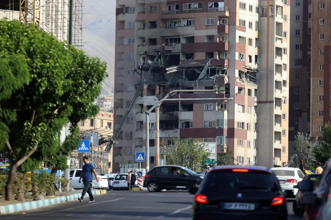 A building that was hit by Israeli air strikes north of Tehran, Iran, on June 13.
